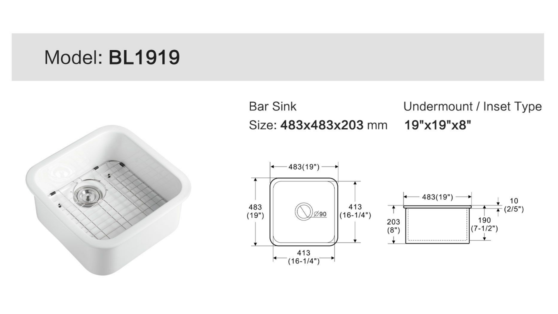 ZeroSink Ceramic Undermount Bar Sink BL1919 Bundle - Premium Gallery View