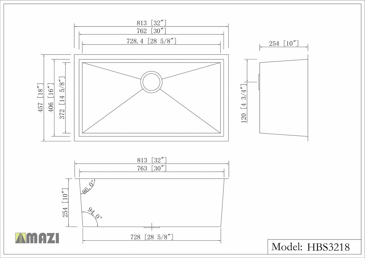 ZeroSink Stainless Steel Handmade Kitchen Sink HBS3218 - Premium Gallery View