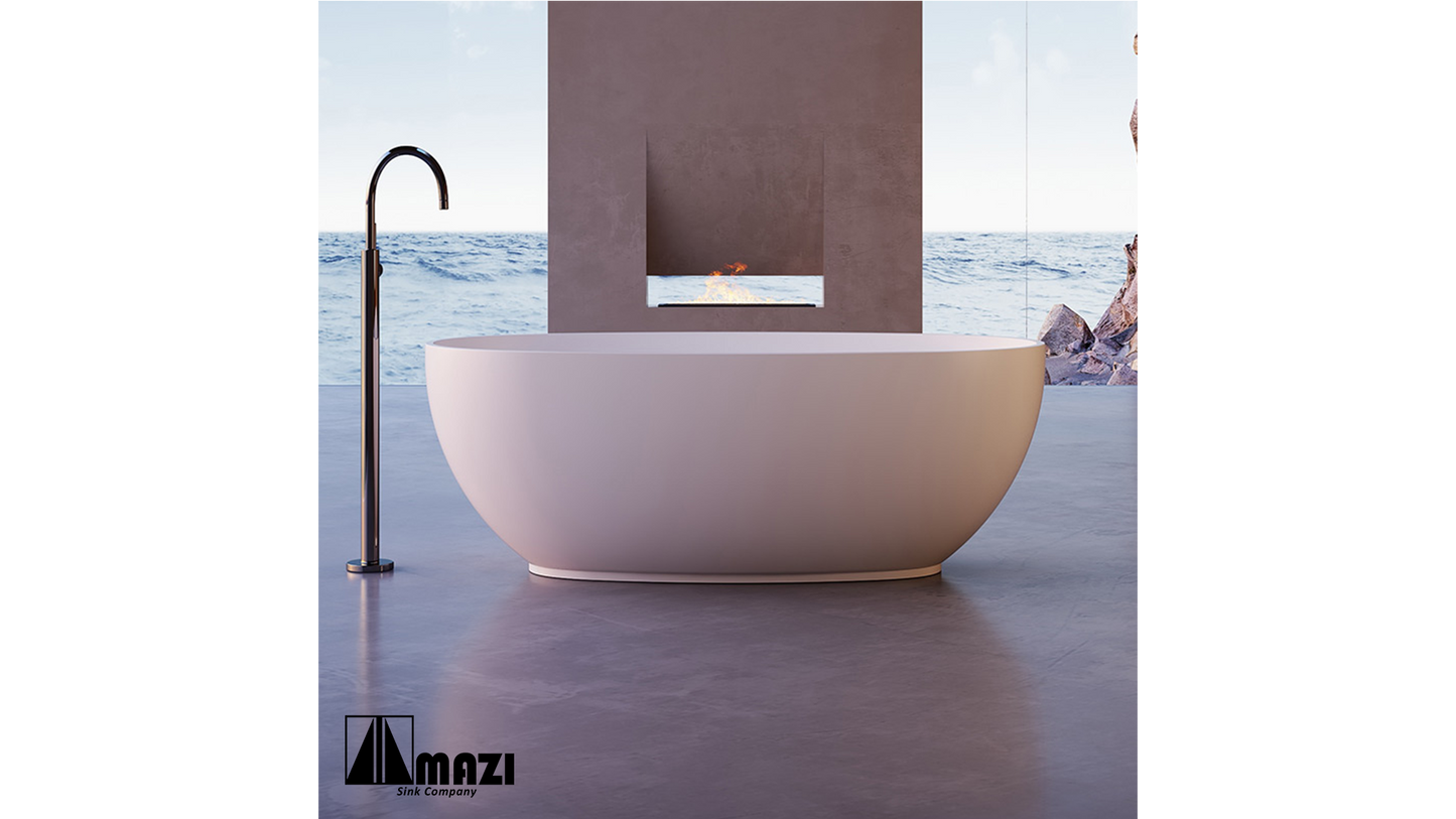 ZeroSink Freestanding Solid Surface Soaking Tub TW-8607 - Premium Gallery View