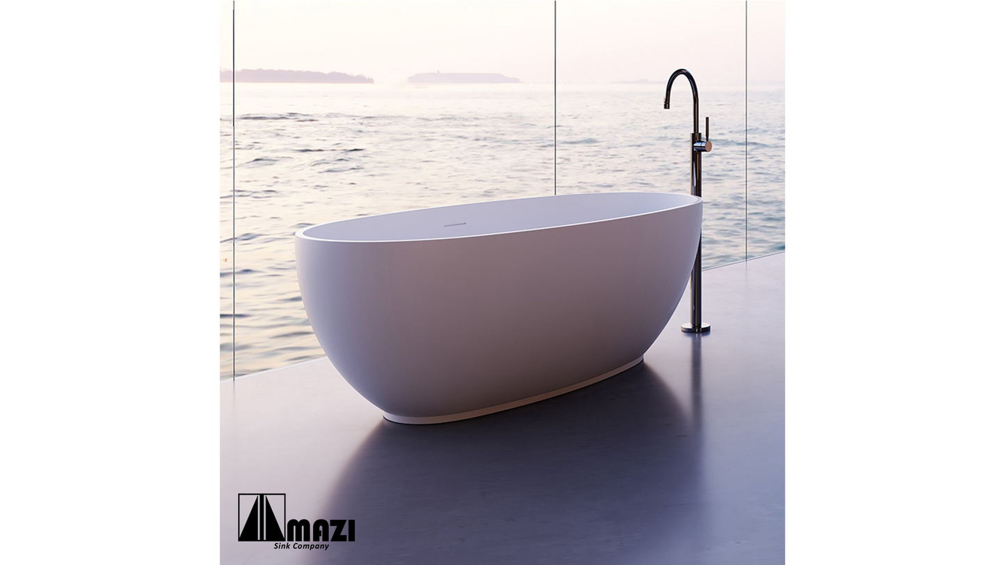 ZeroSink Freestanding Solid Surface Soaking Tub TW-8607 - Premium Gallery View