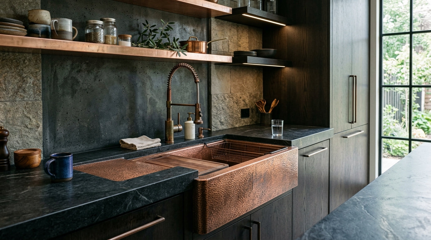 Handcrafted Custom Copper Workstation Sink